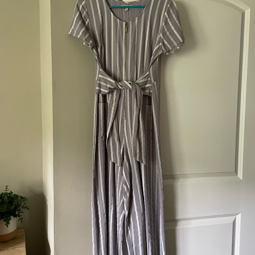 Periwinkle & white striped jumpsuit